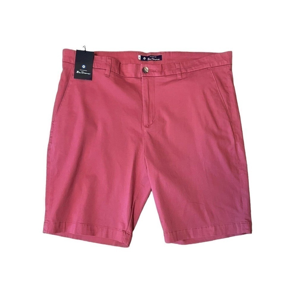 Ben Sherman NEW Men's Chino Shorts Brick Red Stretch 38 Flat Front 10 Inseam